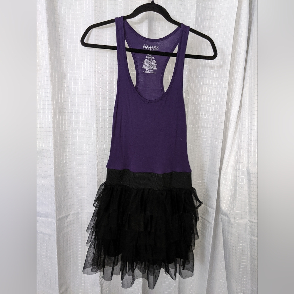 Miley Cyrus & Max Azria Purple and Black Ruffle Dress